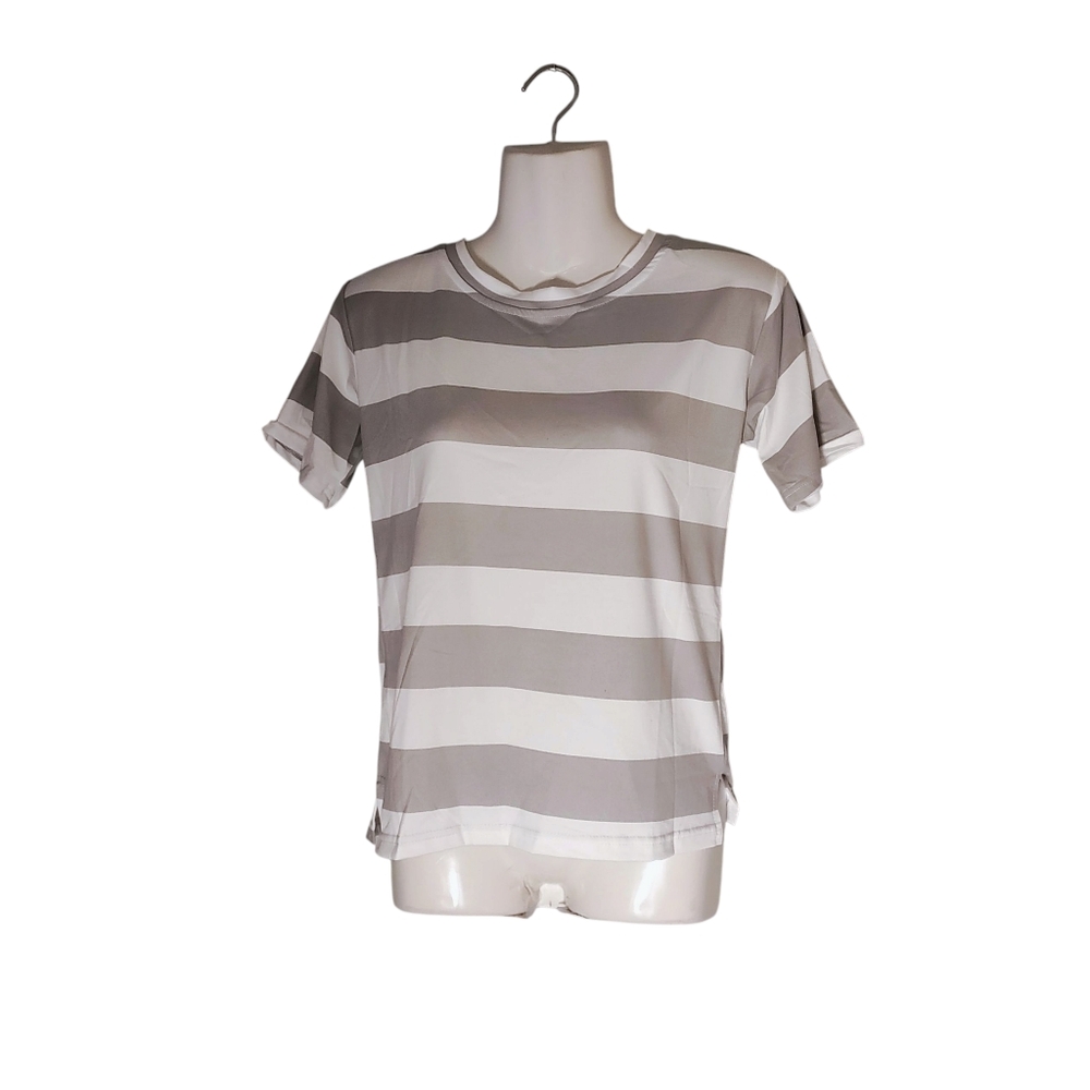 Yestyle-Round Neck Striped T-Shirt